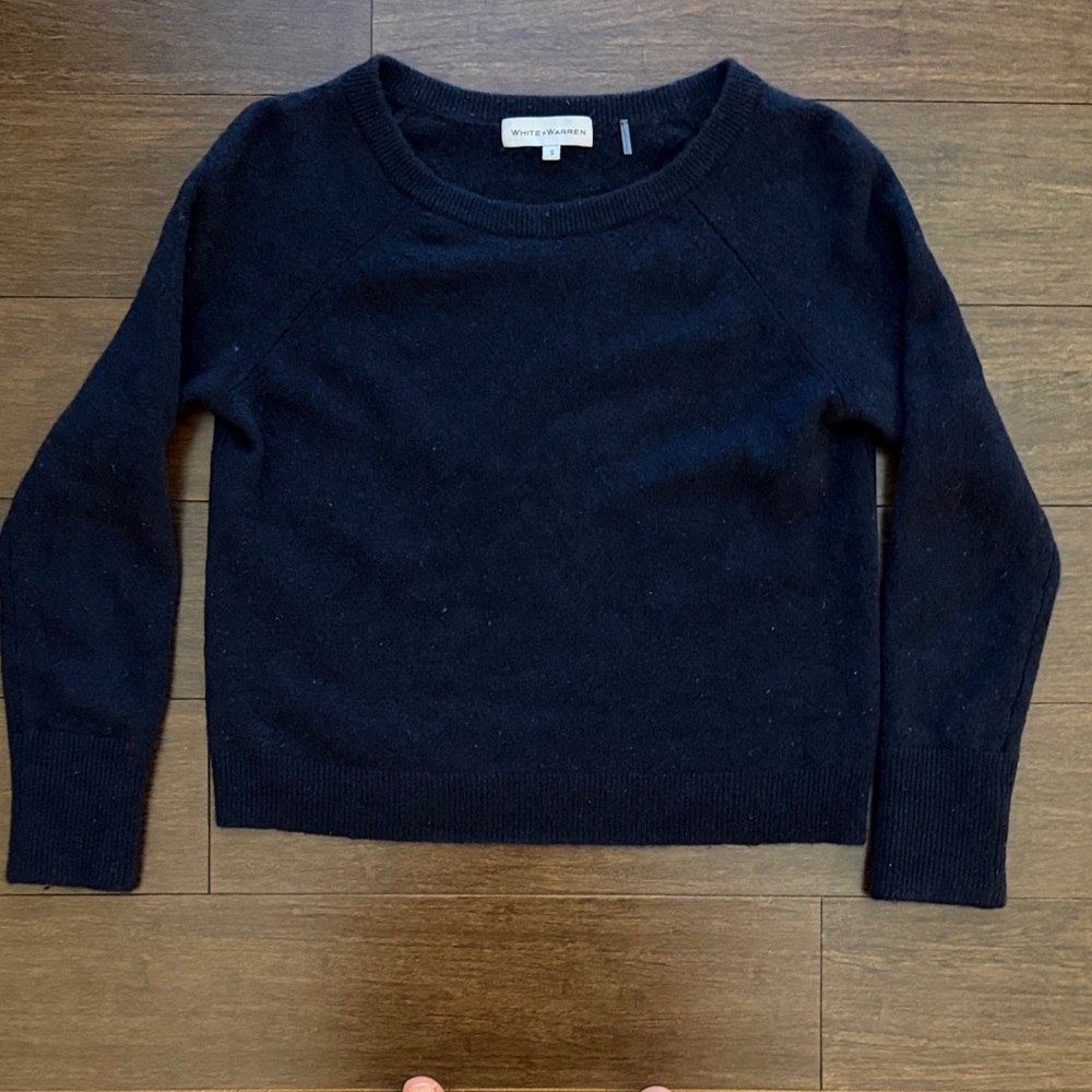 White & Warren Cashmere Crewneck Sweater Navy Size S